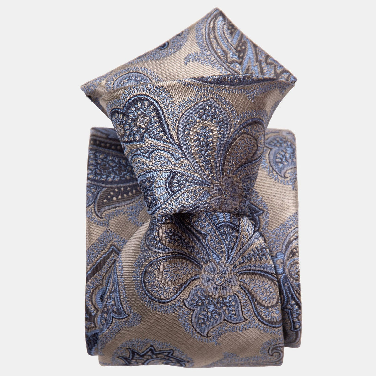Extra Long Pewter Paisley Italian Silk Jacquard Tie