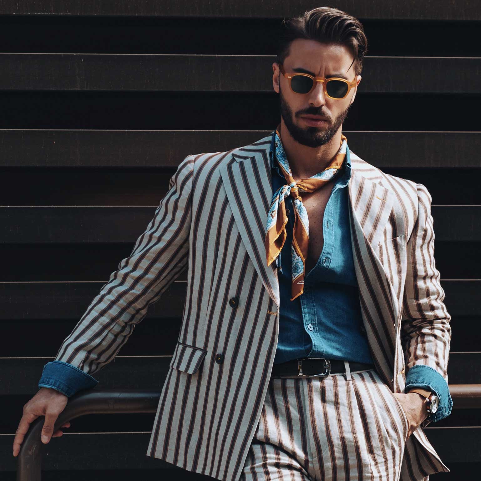 Navy Blue Floral Italian Silk Neckerchief