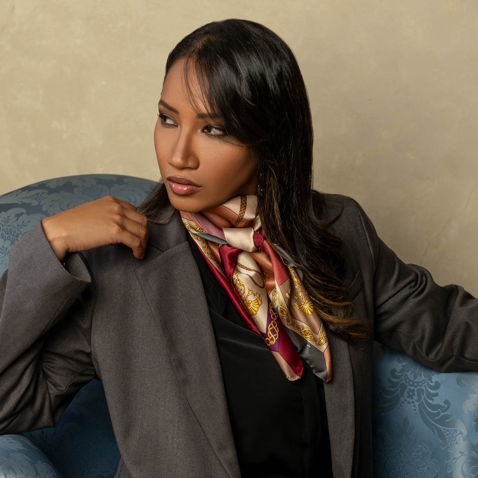 Italian Silk Satin Equestrian Scarf - Rose