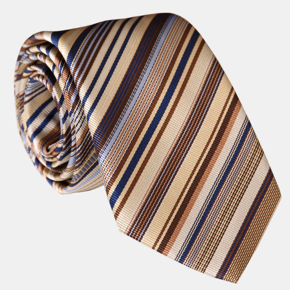 handmade Italian silk necktie brown and blue stripes