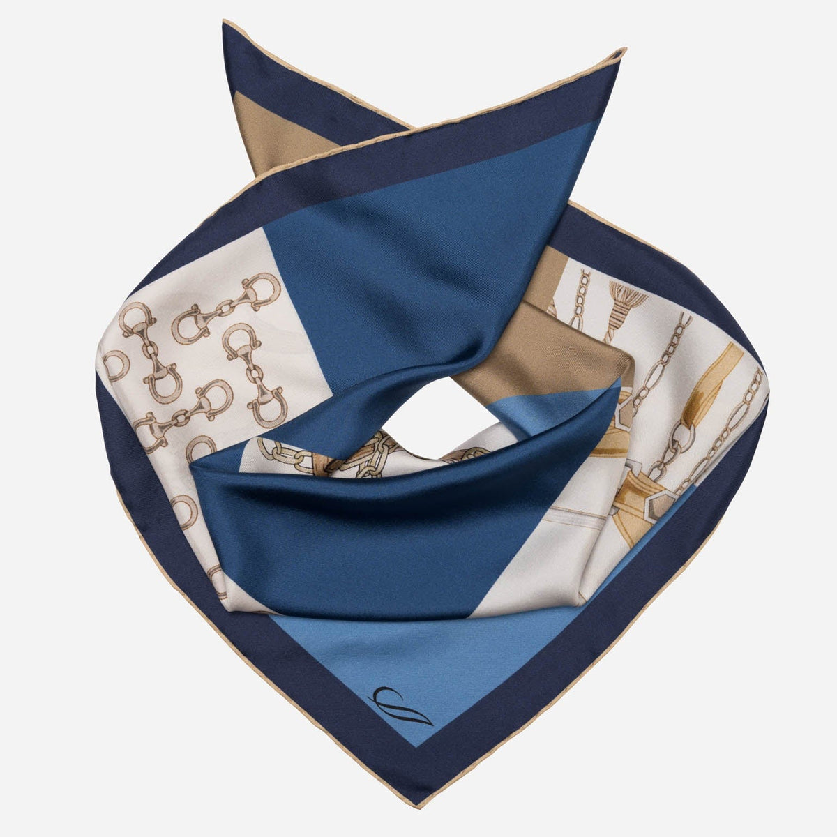 Blue Equestrian Italian Silk Neckerchief