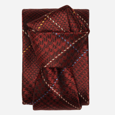 Italian Dark Red Plaid Handmade Silk Tie