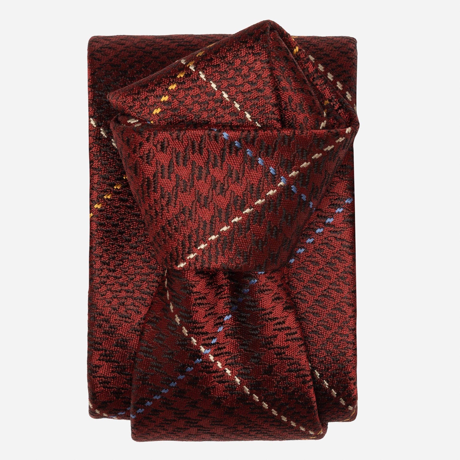 Italian Dark Red Plaid Handmade Silk Tie