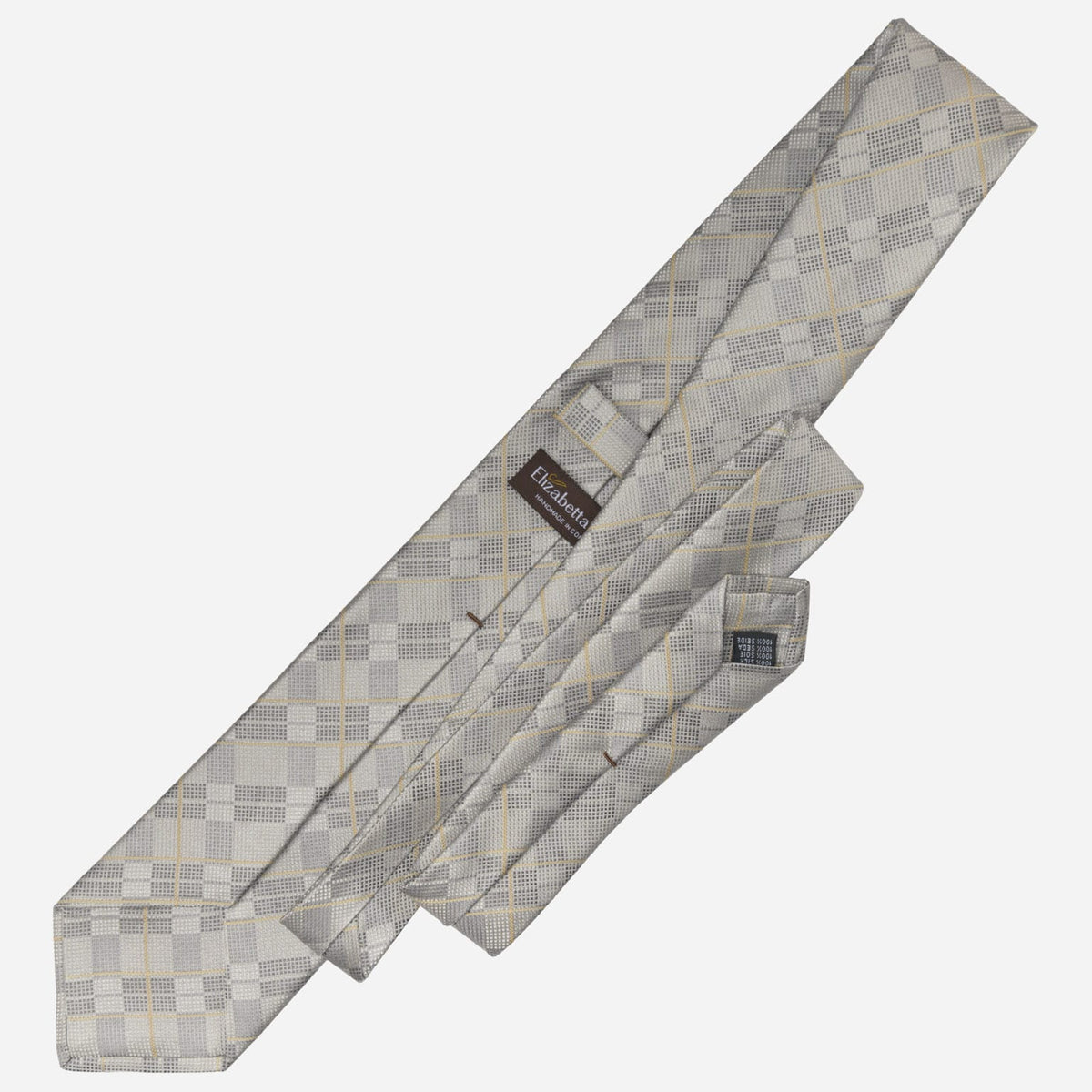 Grey Plaid Italian Silk Tie for Men