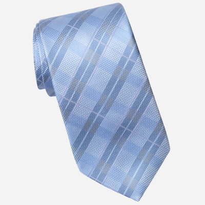 Sky Blue Italian Plaid Silk Tie for Men