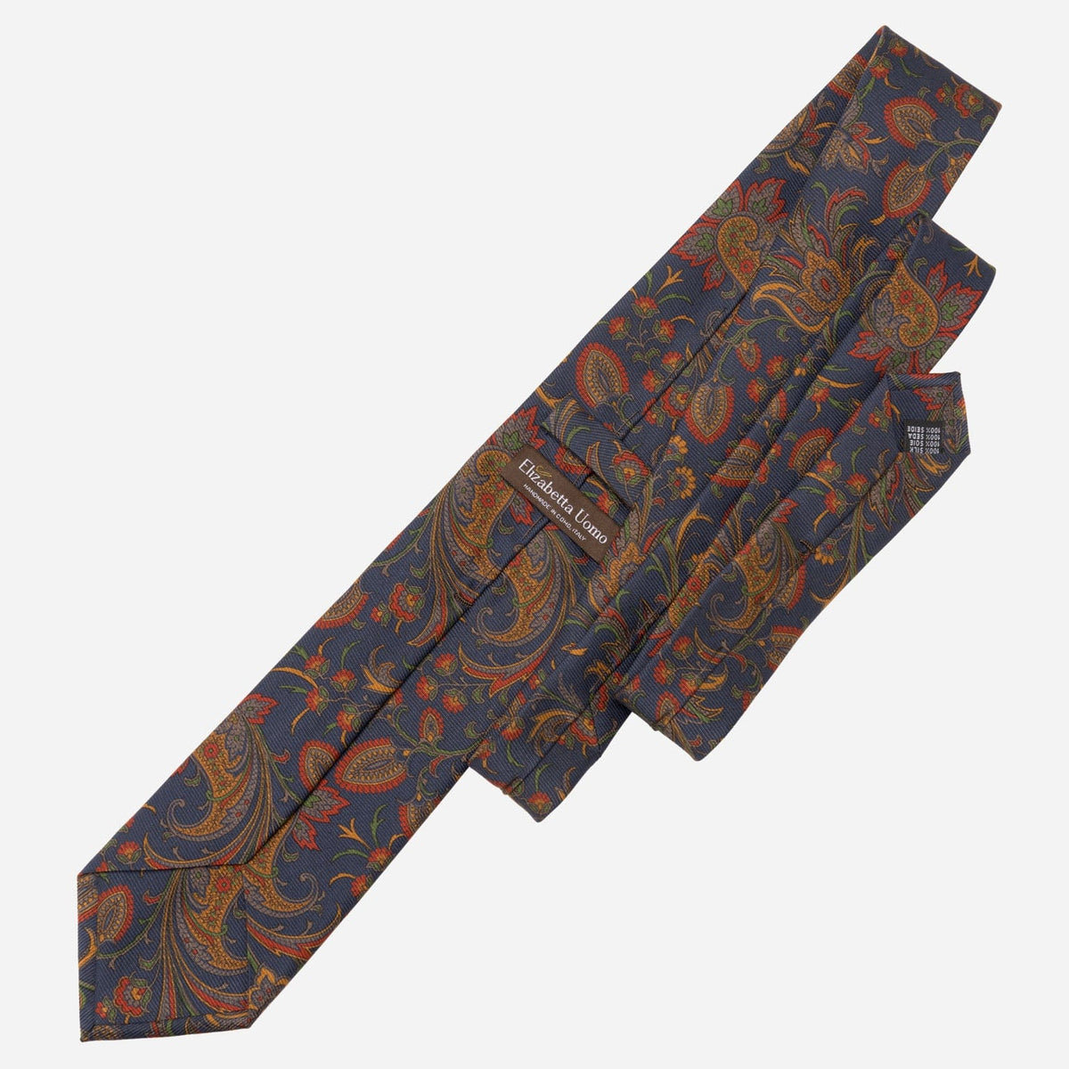 Navy Blue Floral Italian Madder Silk Tie