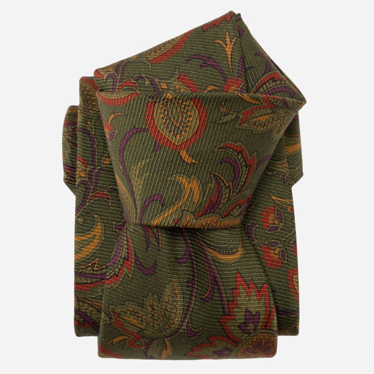 Olive Green Floral Italian Madder Silk Tie