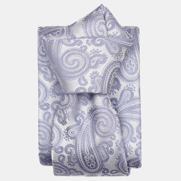Italian Periwinkle Silk Paisley Formal Tie