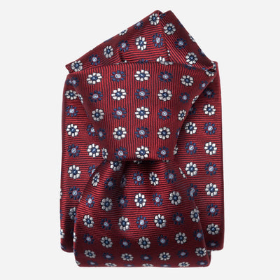 Red Floral Medallion Italian Silk Tie