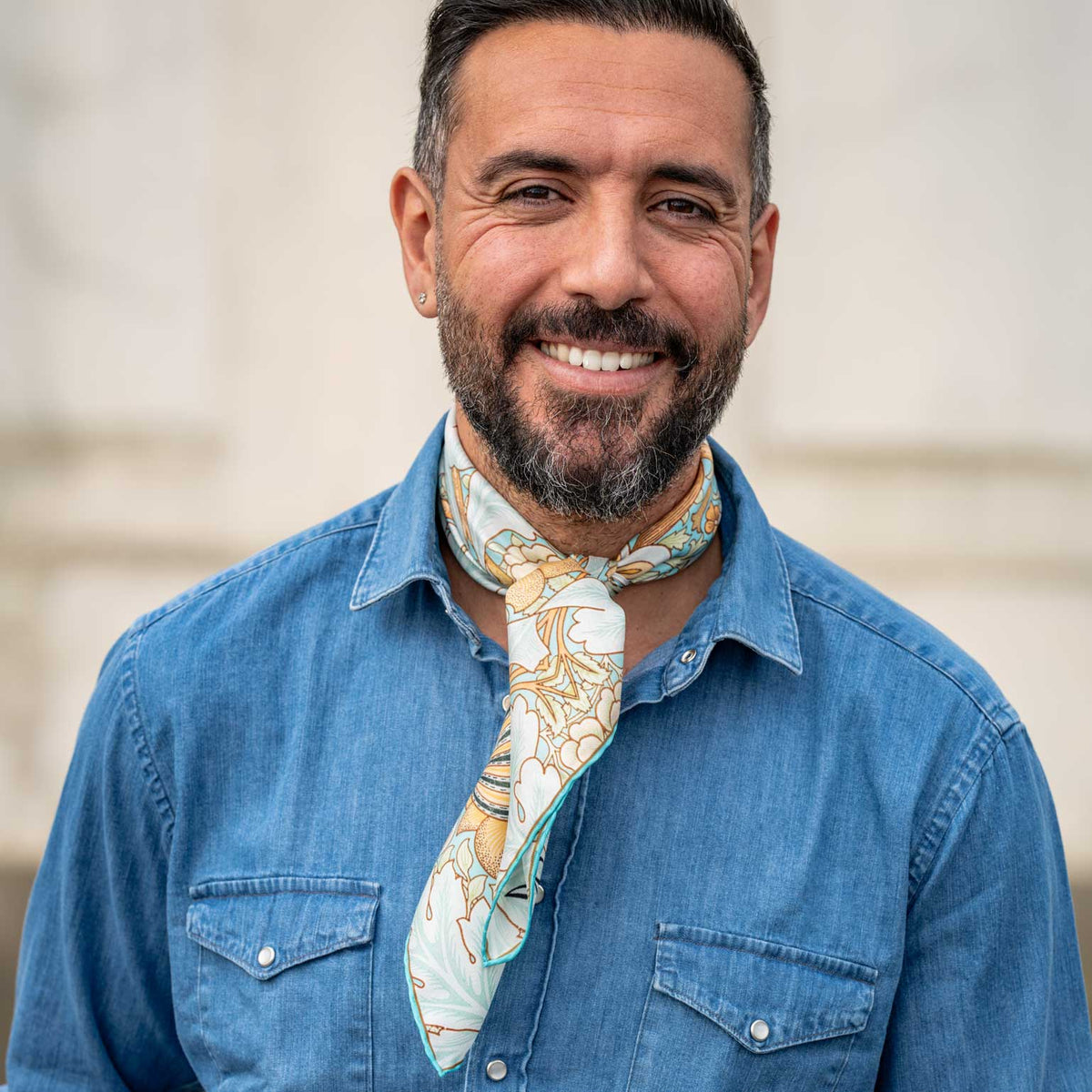 Aqua Botanical Italian Silk Neckerchief