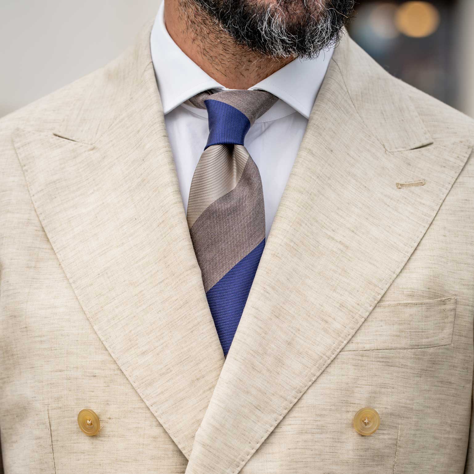 Italian Silk Tie - Taupe Grey Stripes