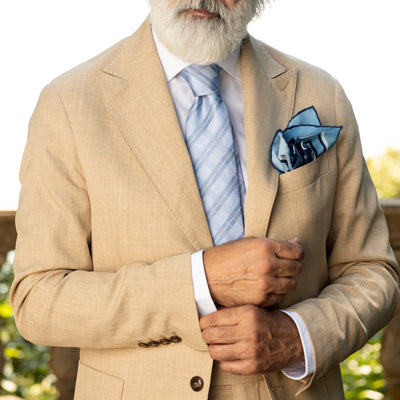 Sky Blue Italian Plaid Silk Tie for Men