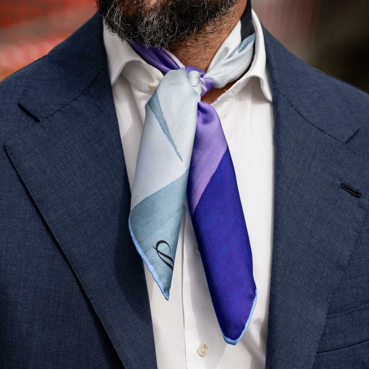 Blue Gray Violet Italian Silk Neckerchief