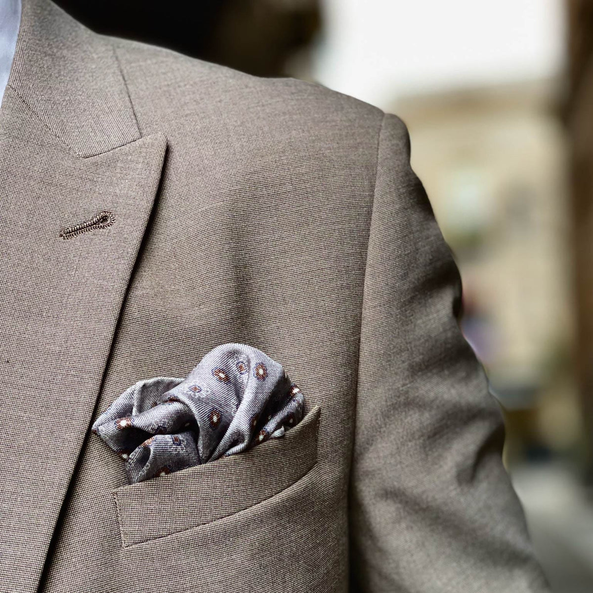 Pascal - Double Sided Silk Pocket Square - Grey &amp; Bronze