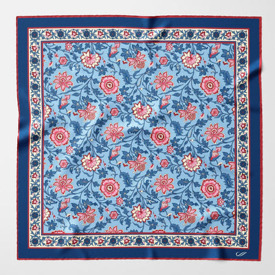 Blue and Pink Floral Italian Silk Neckerchief