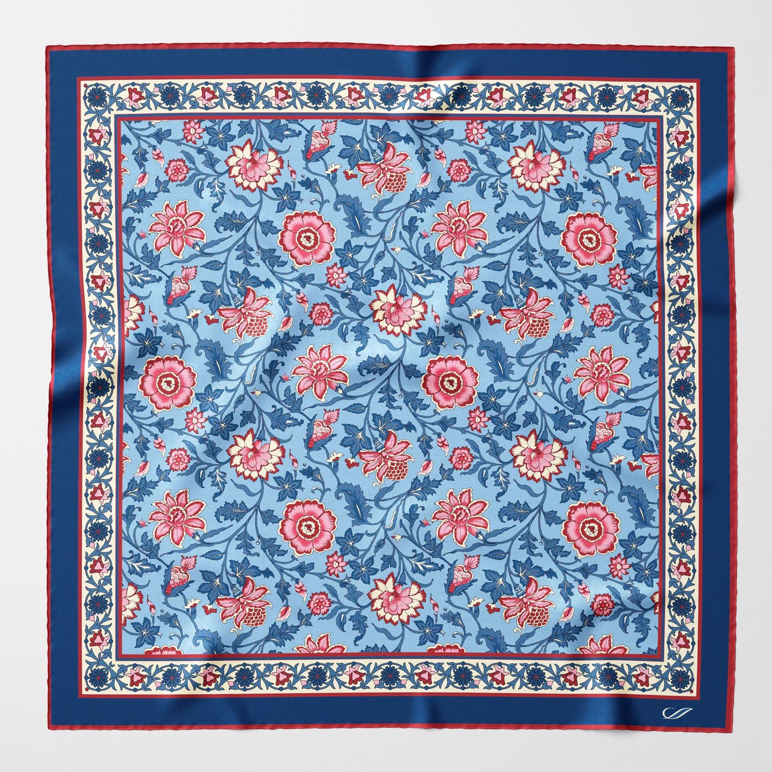 Blue and Pink Floral Italian Silk Neckerchief