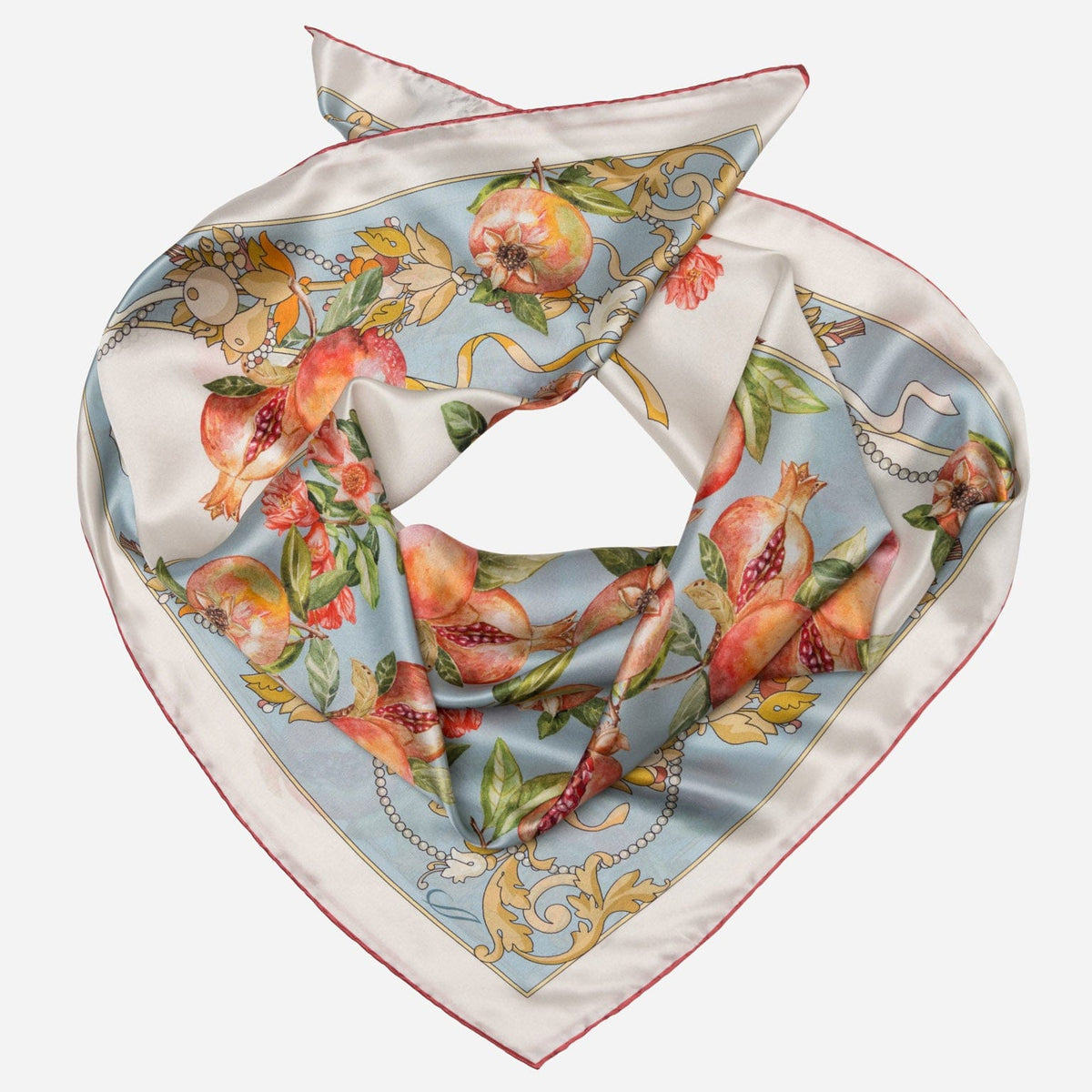 Powder Blue Pomegranate Print Silk Square Scarf