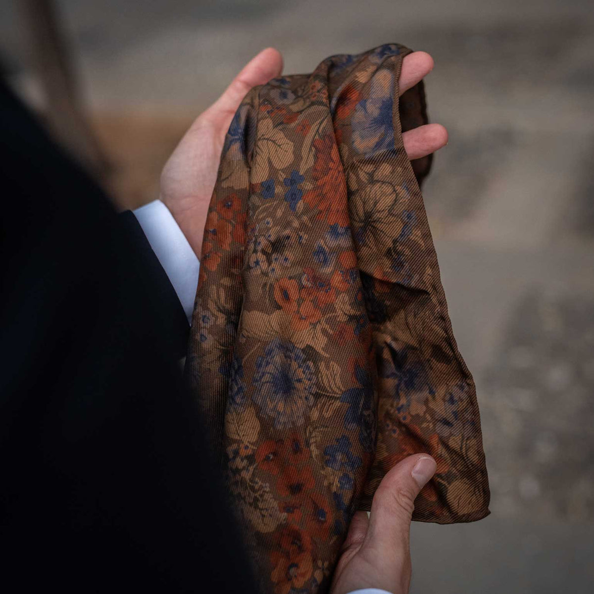 Large madder silk hand rolled pocket square