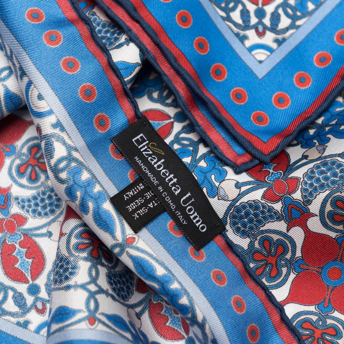 Blue and Red Patterned Italian Silk Neckerchief