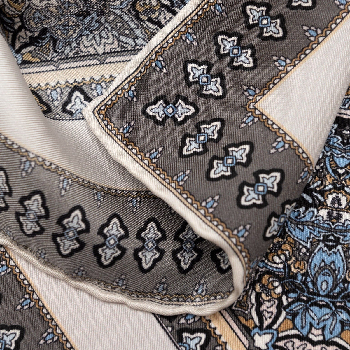 Italian Silk Neckerchief - Grey and Blue