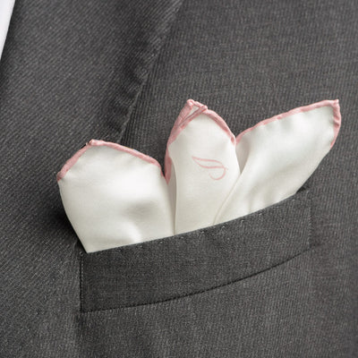 Italian White Pink Silk Pocket Square