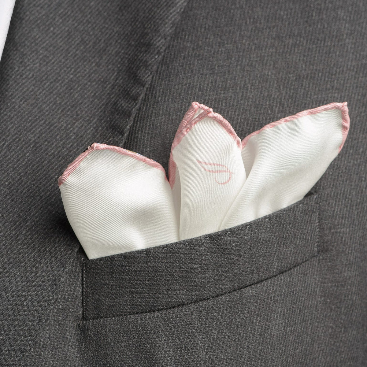 Italian White Pink Silk Pocket Square