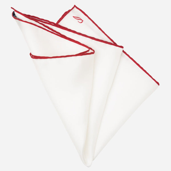 Italian White Red Silk Pocket Square