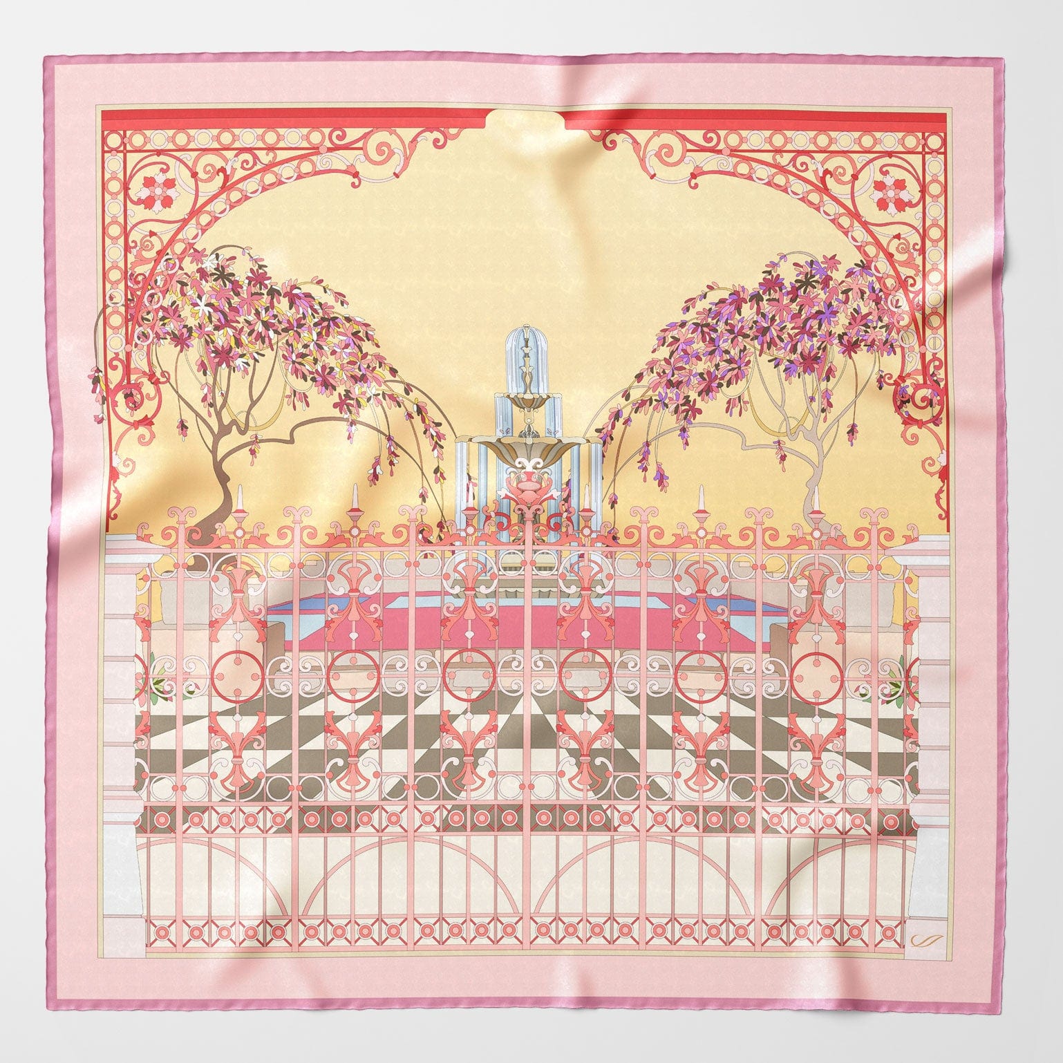 Pink Garden Design Italian Silk Square Scarf