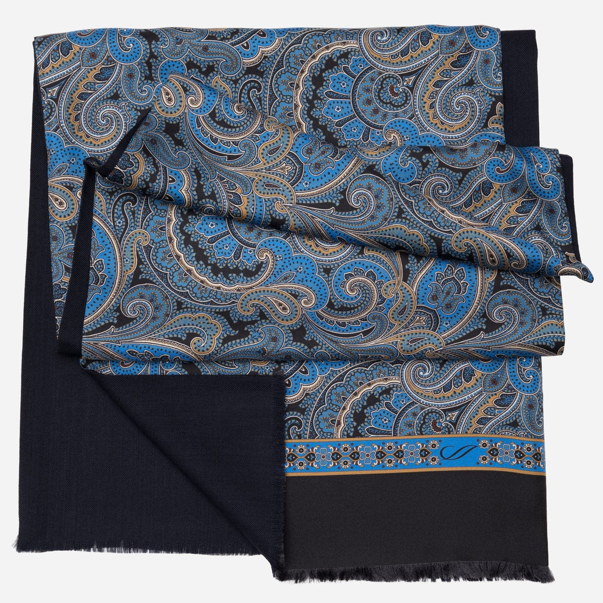 Men&#39;s Blue Paisley Wool Backed Silk Scarf