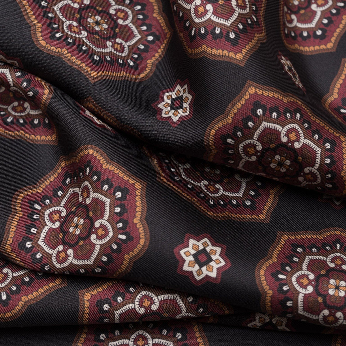 Black and Burgundy Italian Silk Wool Scarf