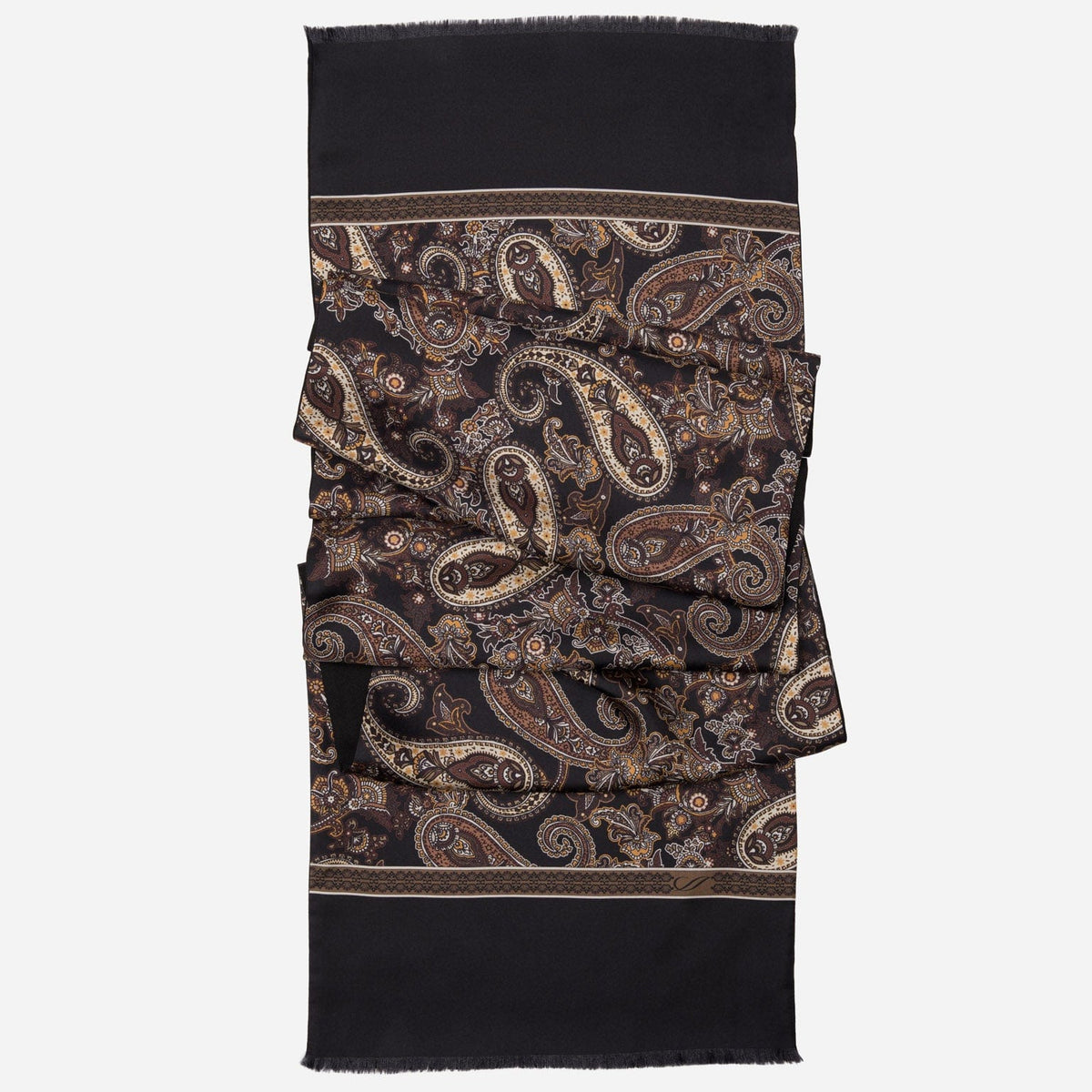 Black and Brown Italian Silk Wool Scarf