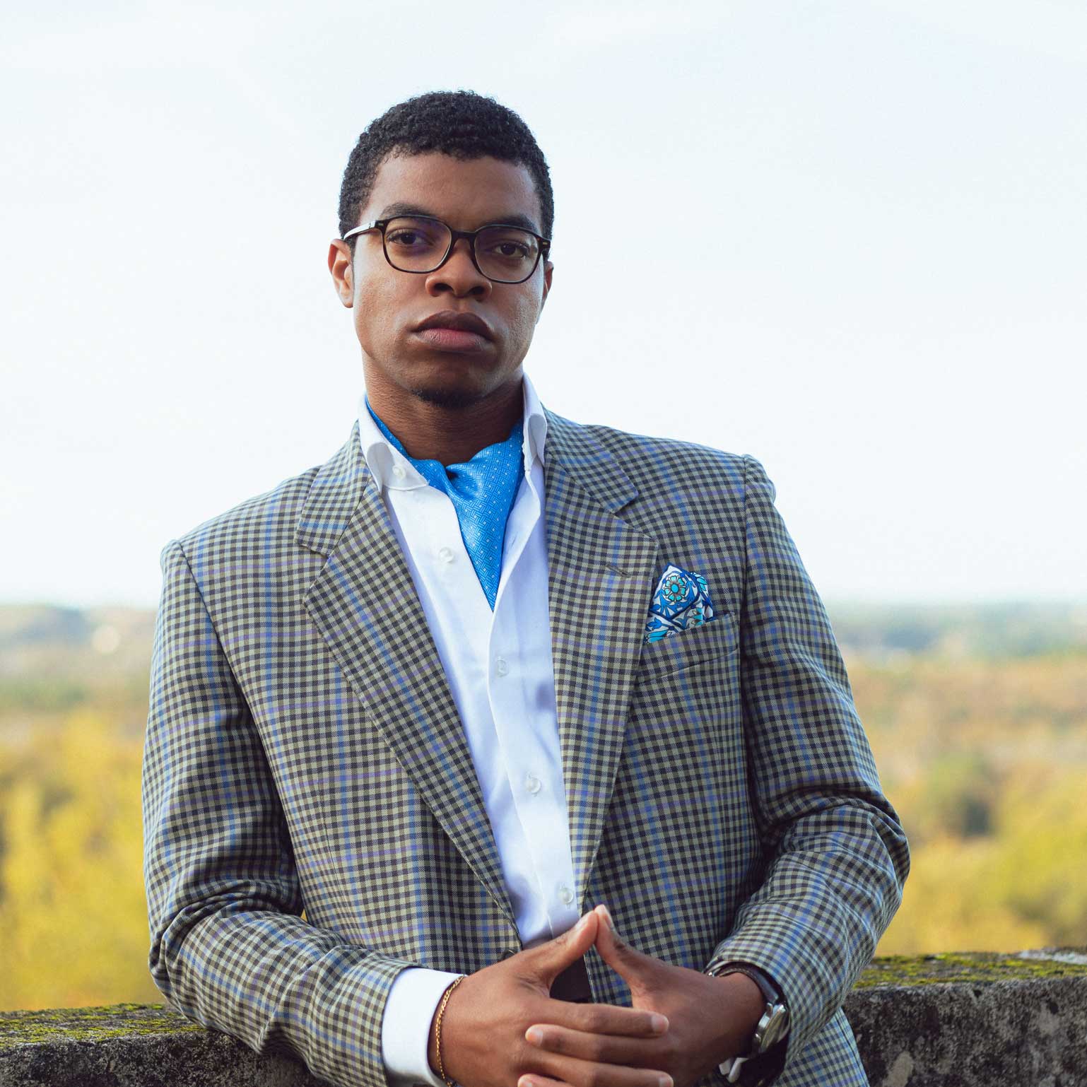 Italian Sky Blue Patterned Silk Ascot Tie