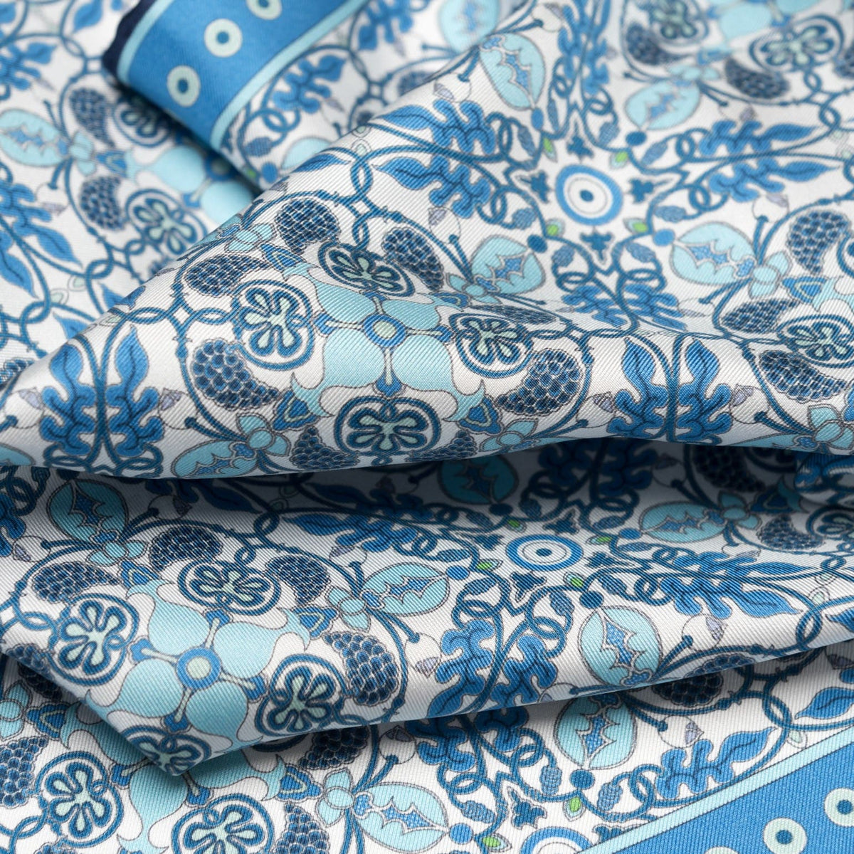 Blue Patterned Silk Italian Pocket Square