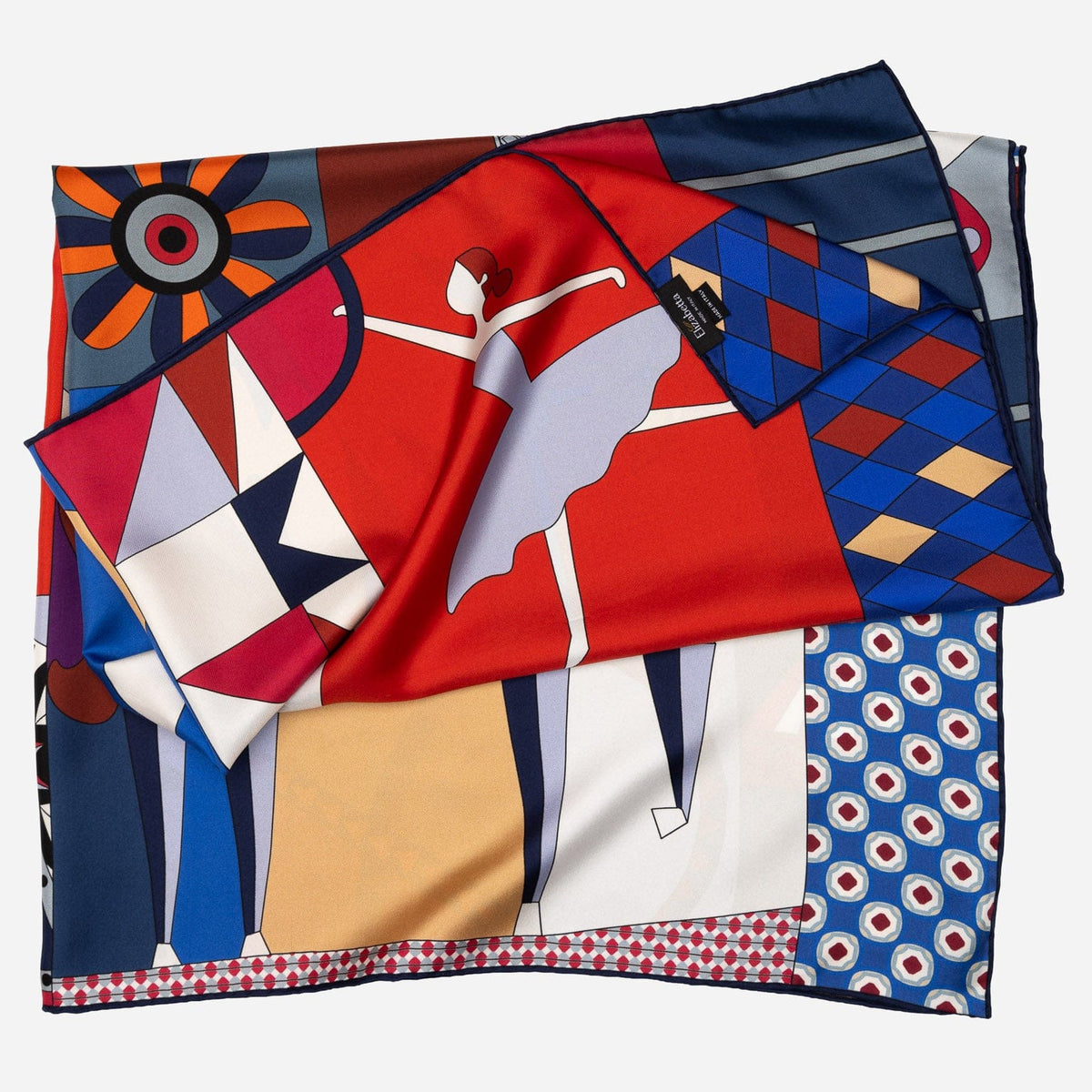 Italian Red and Blue Silk Square Scarf