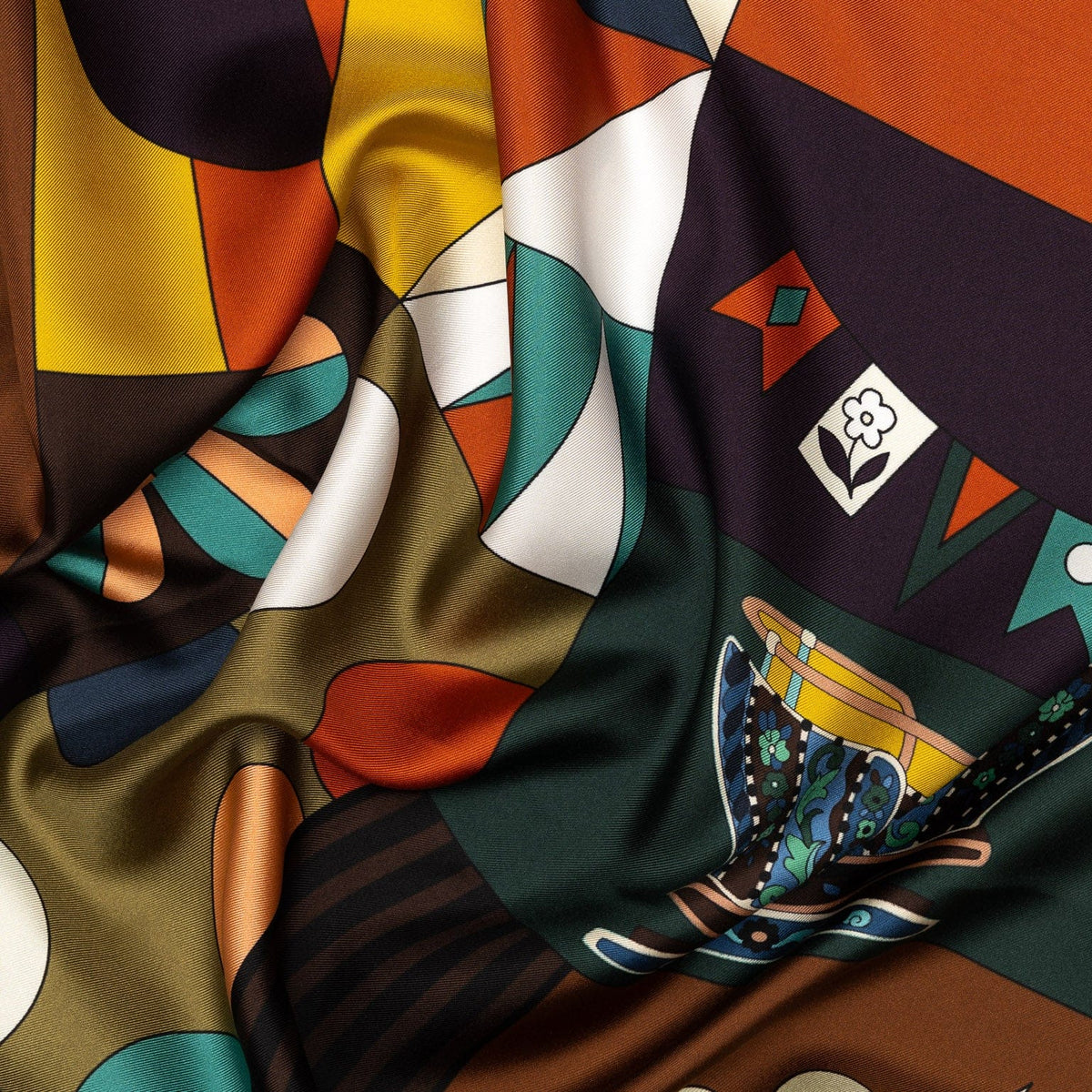 Italian Designer Brown Silk Square Scarf