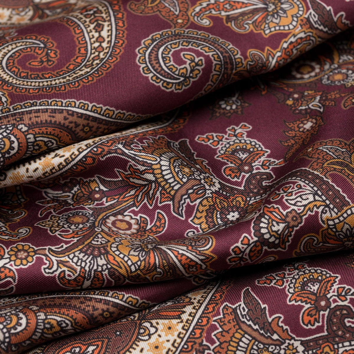 Burgundy Paisley Italian Silk Wool Scarf