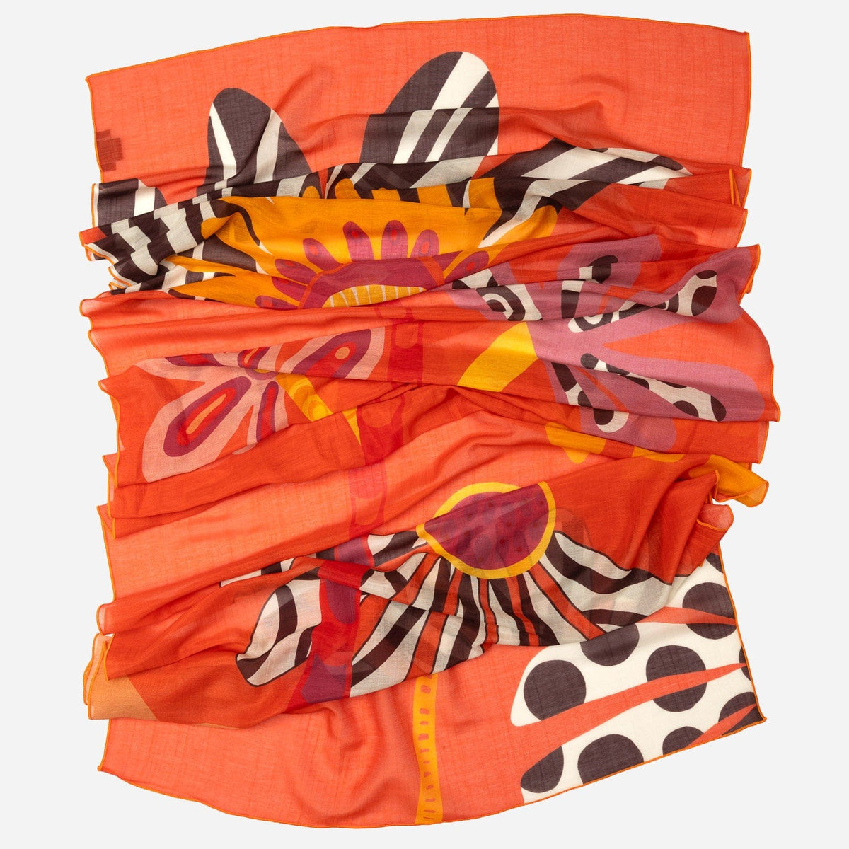 Italian Designer Orange Silk Cotton Scarf
