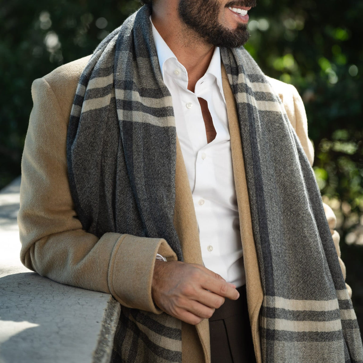 Grey Plaid 100% Italian Cashmere Scarf