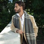 Grey Plaid 100% Italian Cashmere Scarf
