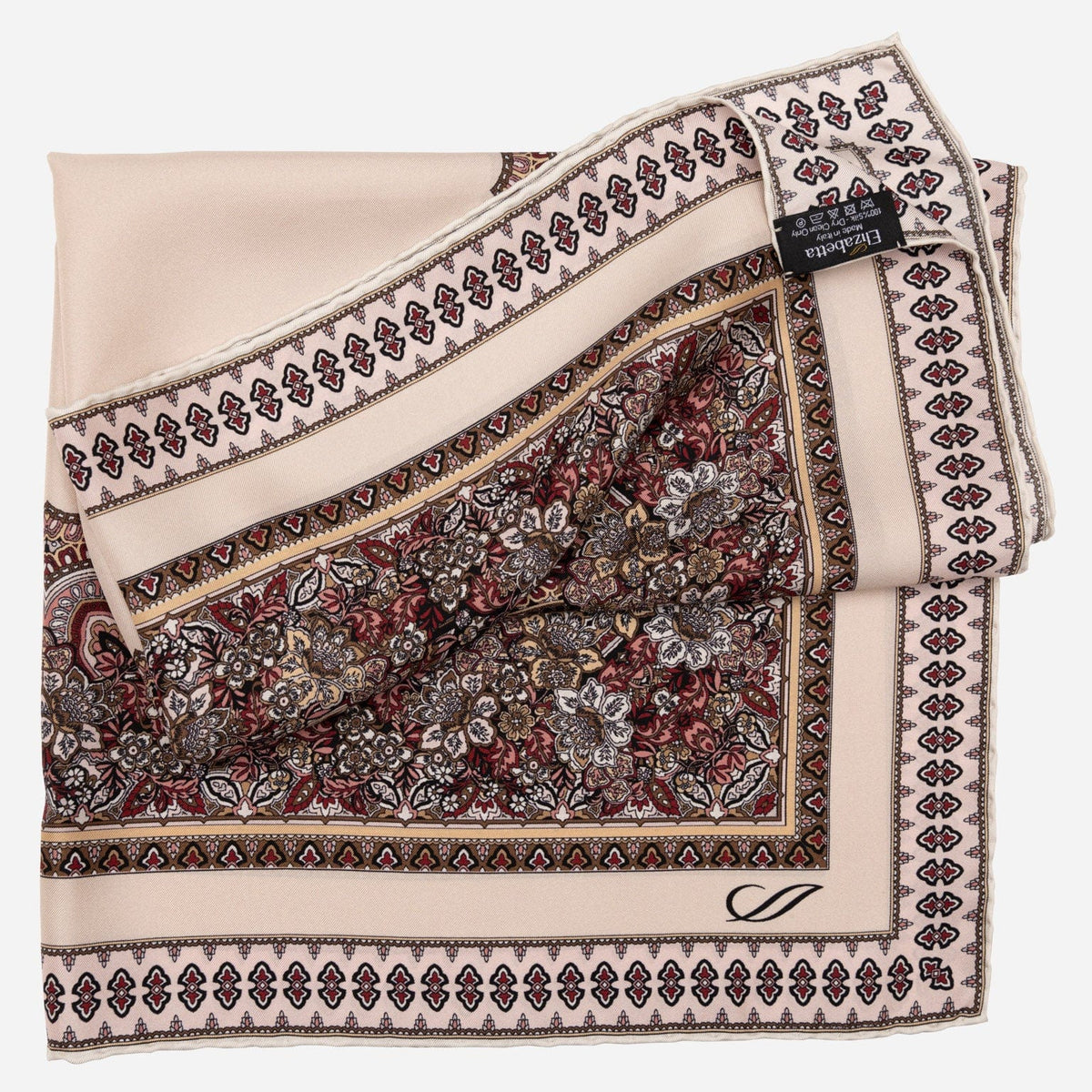 Italian Silk Neckerchief - Beige and Pink
