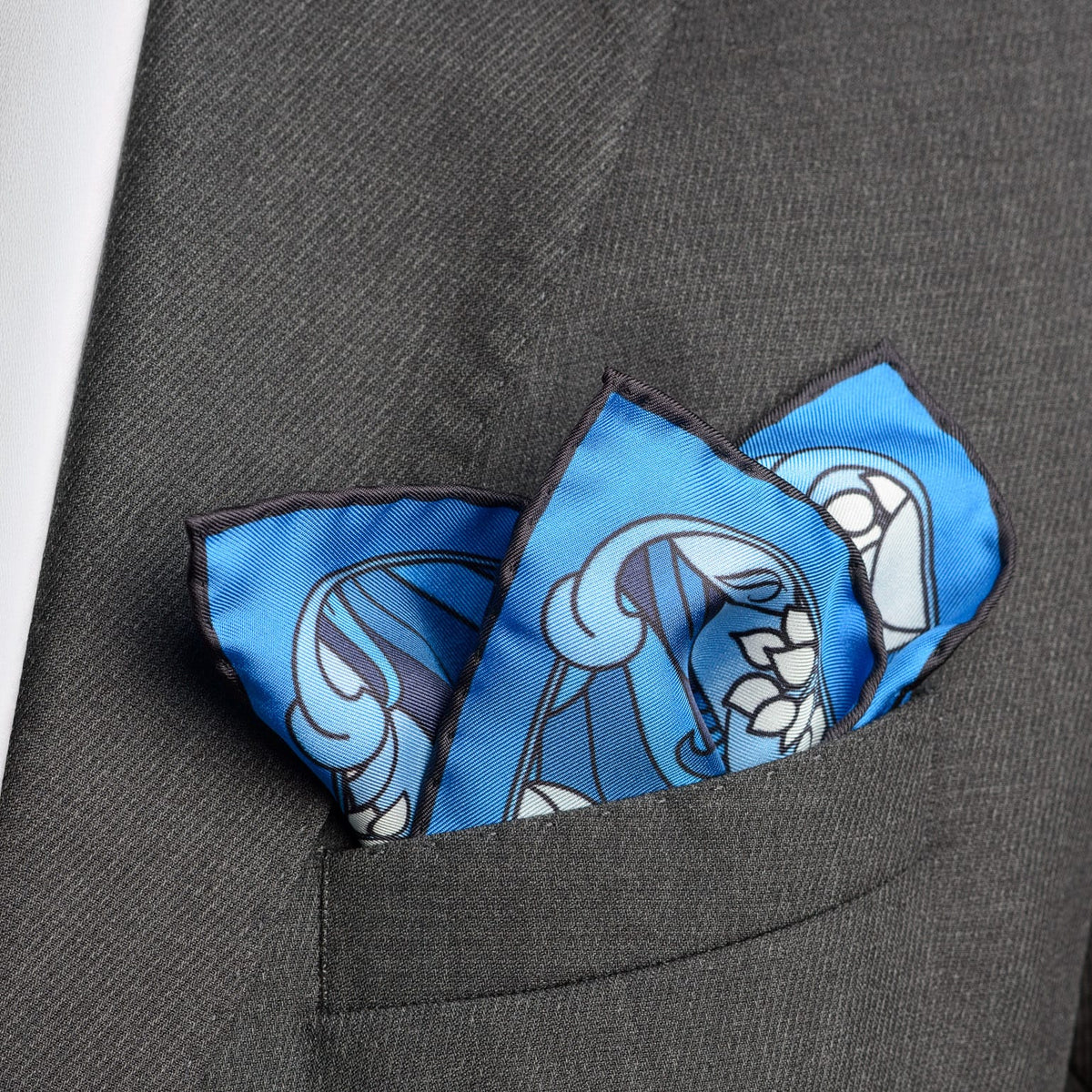 Blue Floral Italian Silk Pocket Square