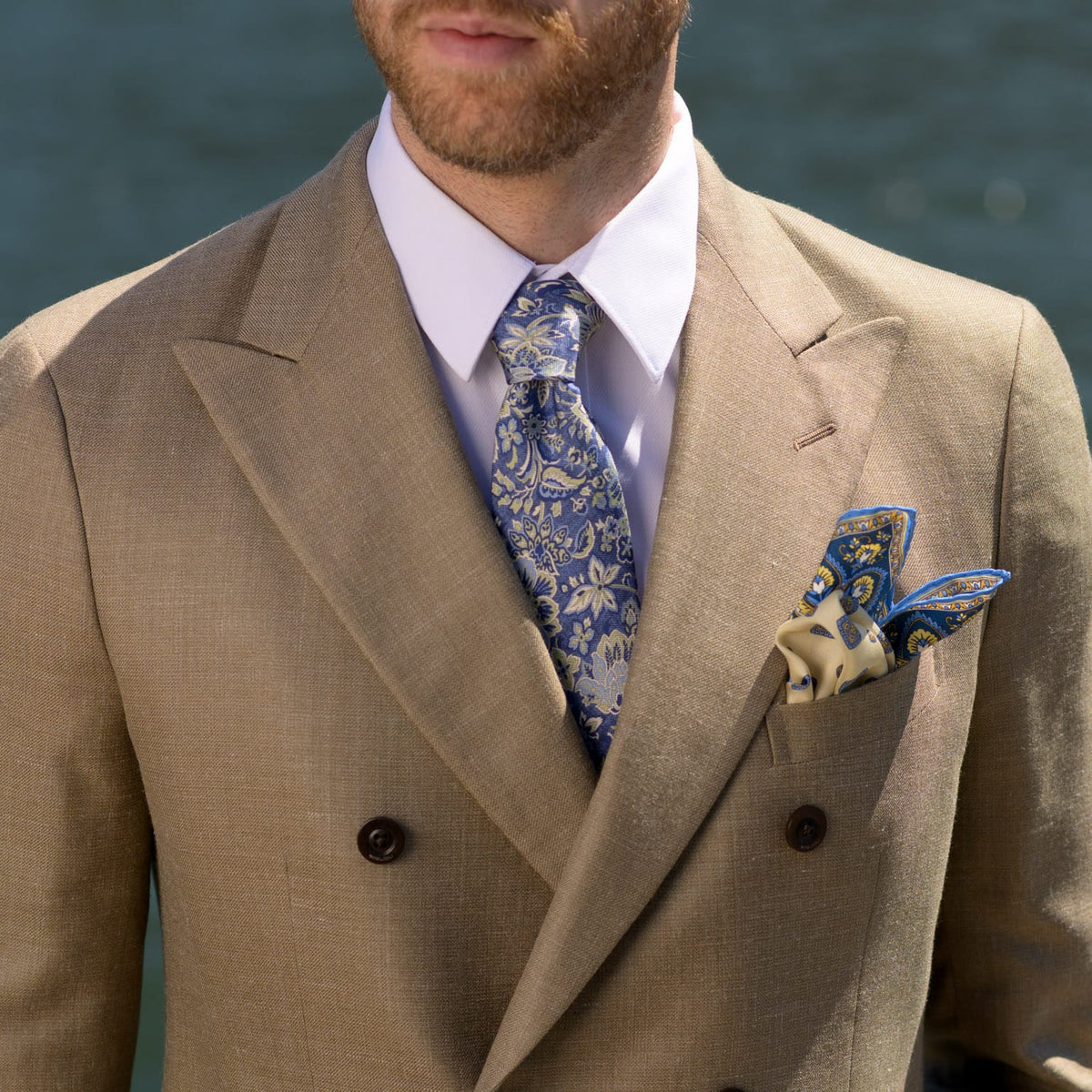 Handmade Italian Silk Tie Blue Floral