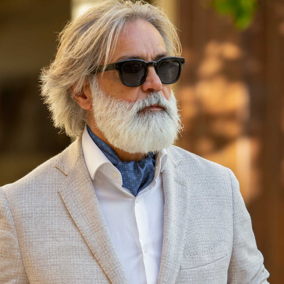 blue silk Italian designer ascot tie