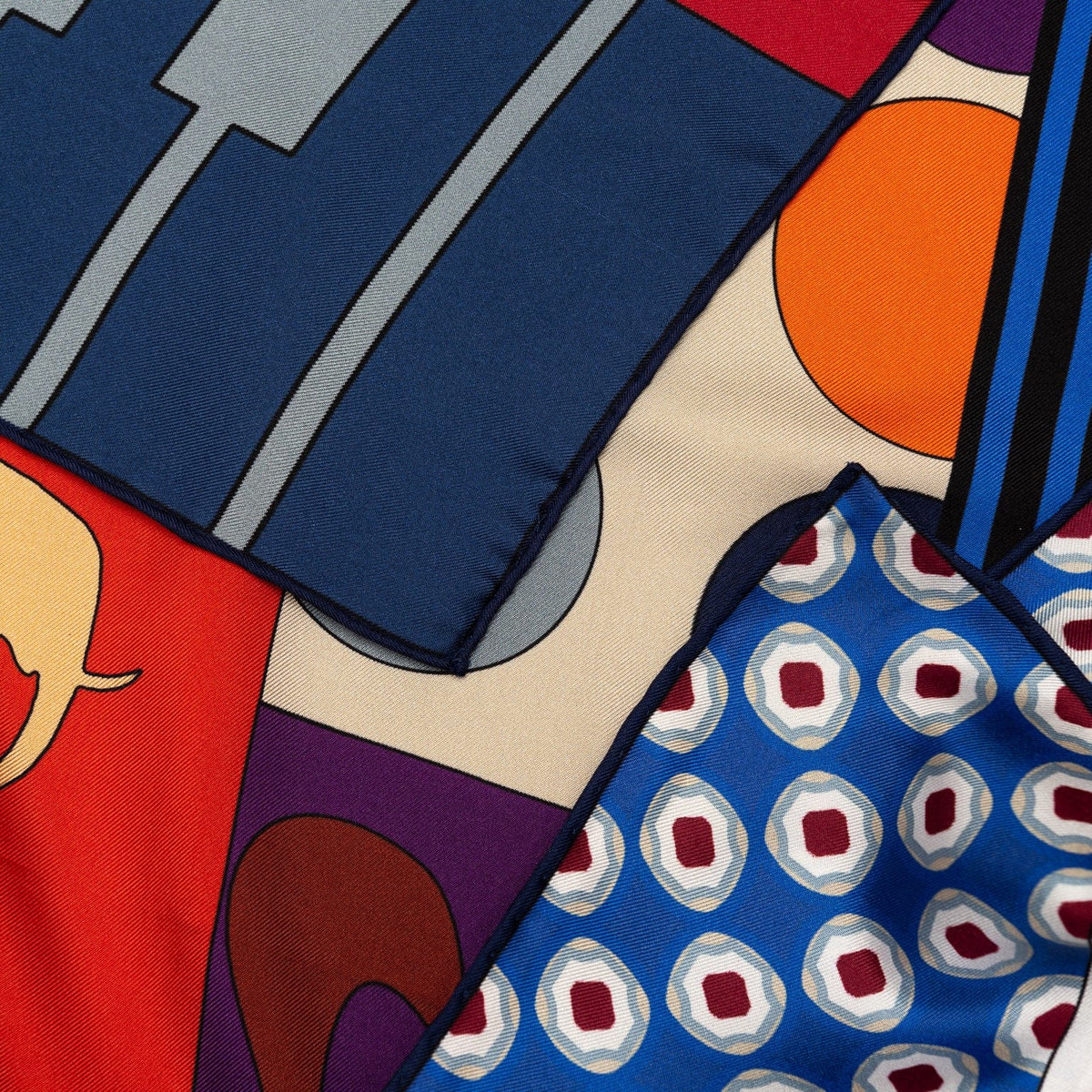 Italian Red and Blue Silk Square Scarf