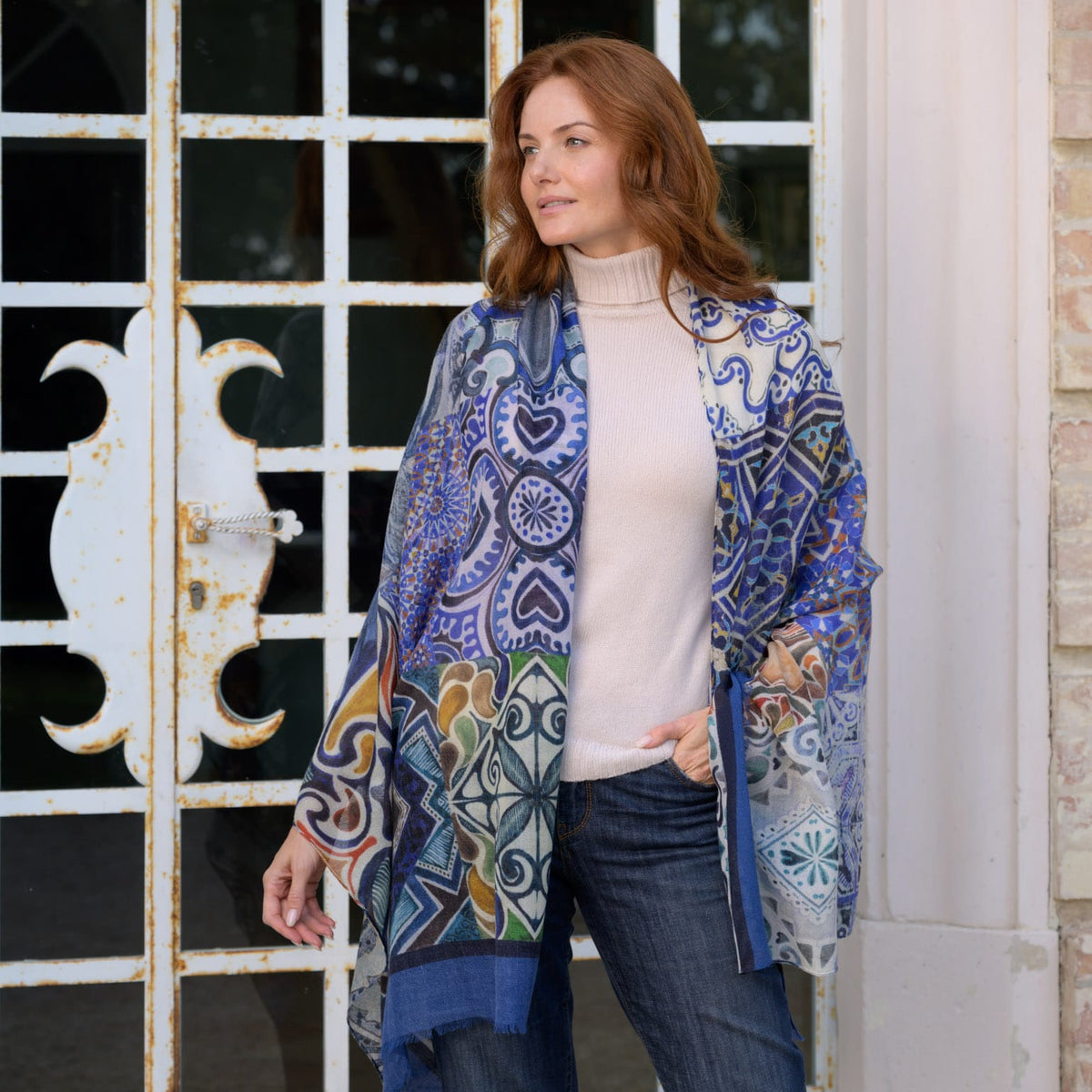 Blue Italian Designer Wool Scarf
