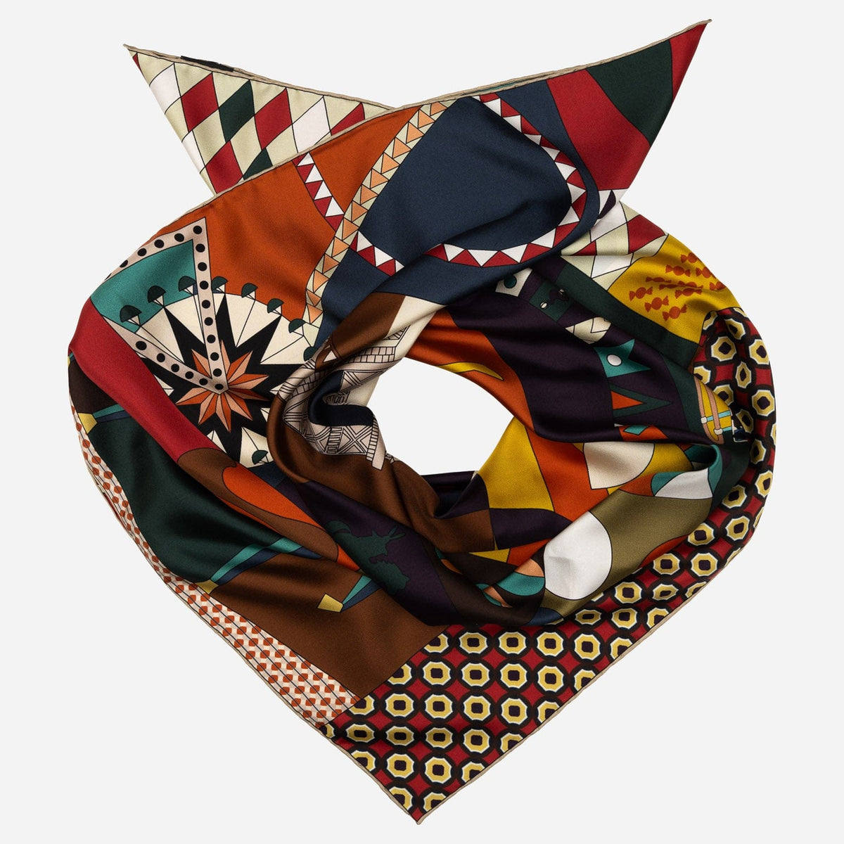 Italian Designer Brown Silk Square Scarf