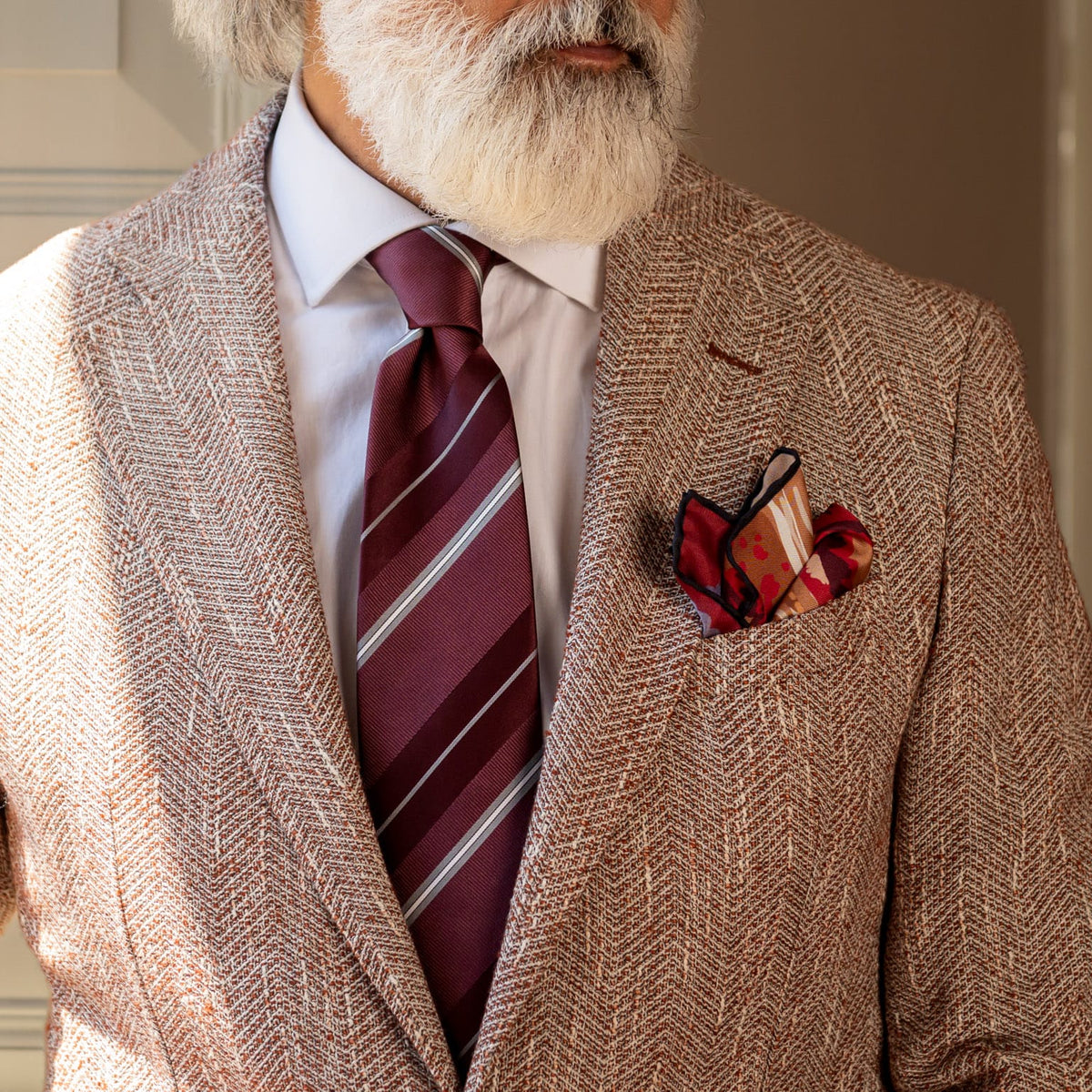 Burgundy Striped Italian Designer Silk Tie