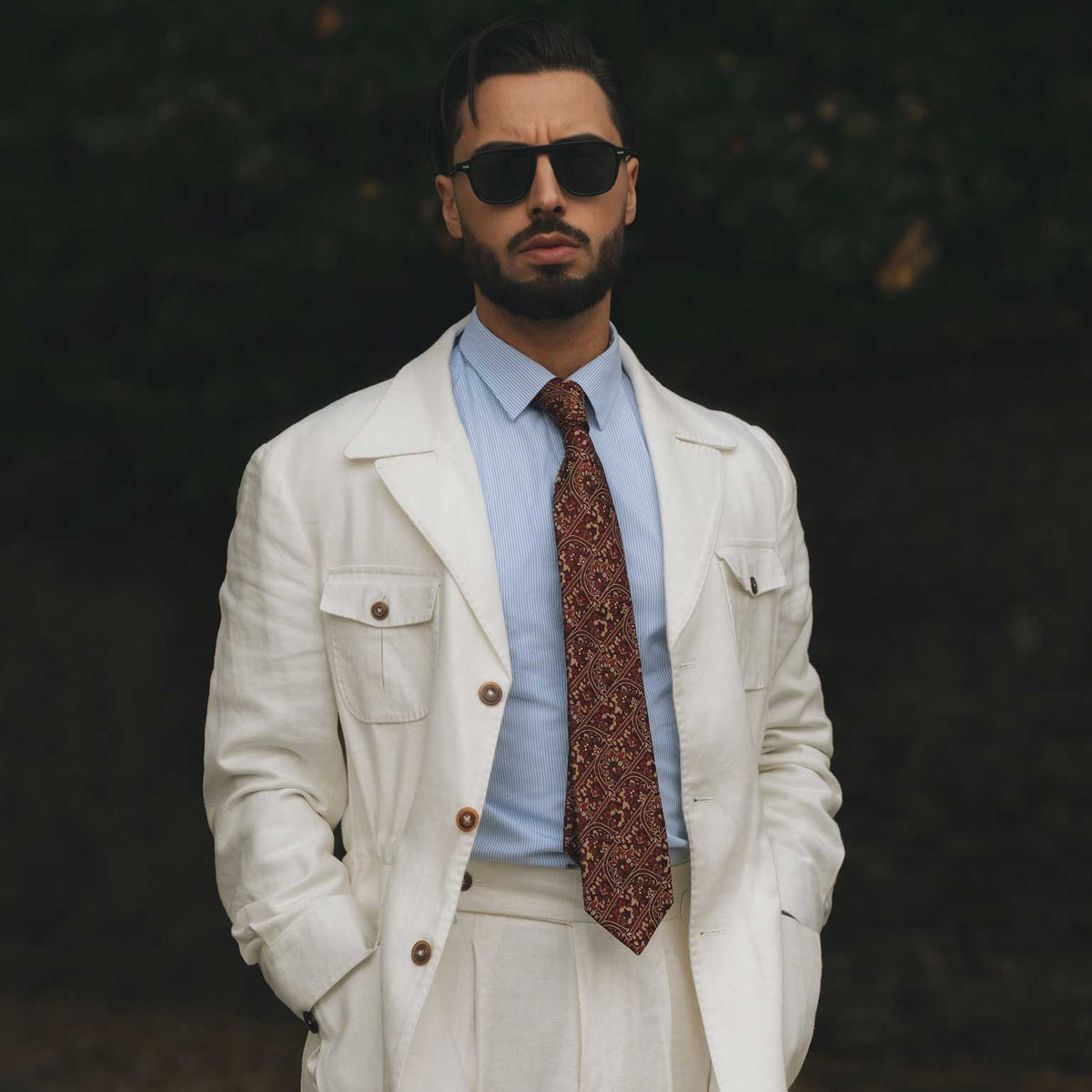 Handmade Italian Burgundy Floral Silk Tie
