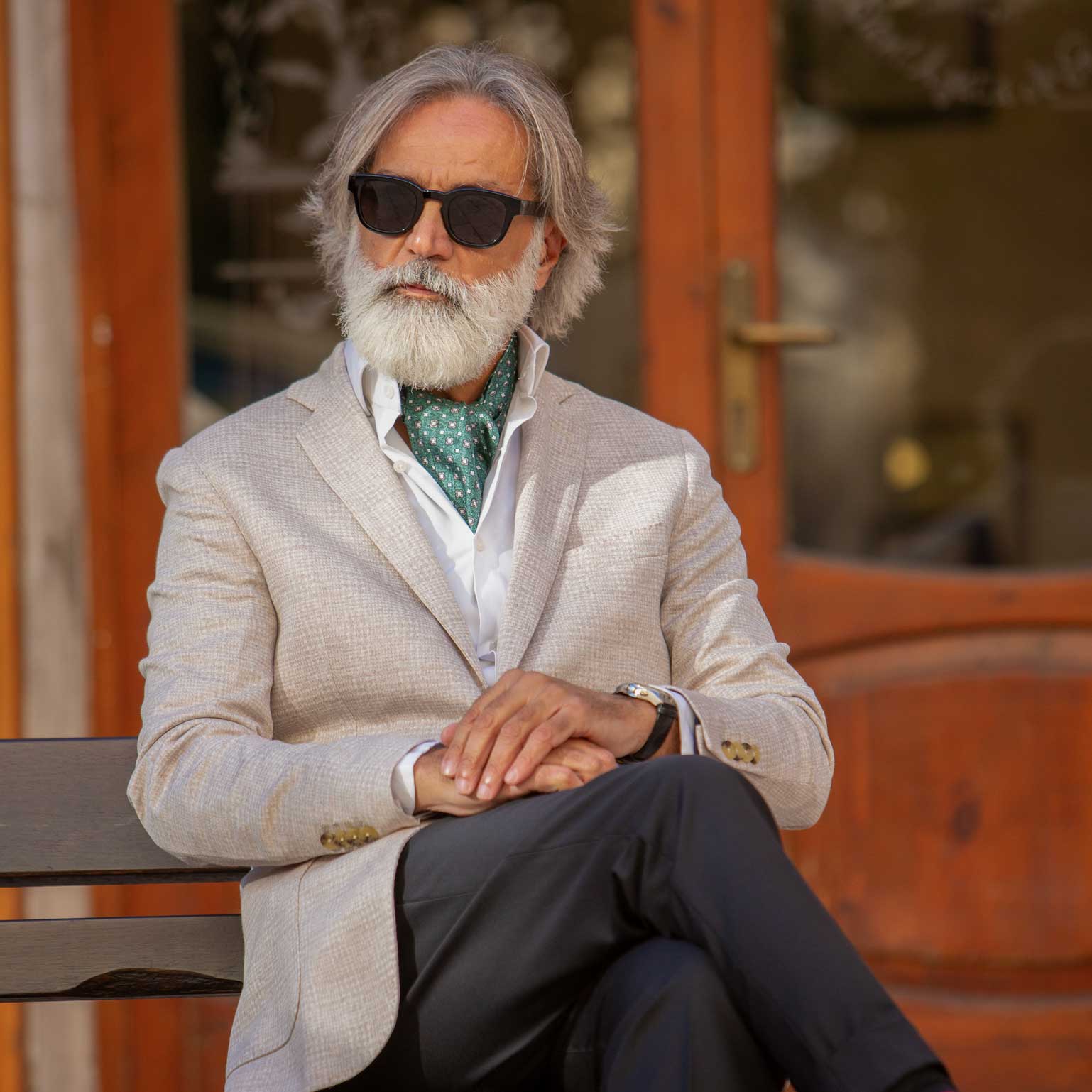 Italian Designer Green Silk Ascot Tie