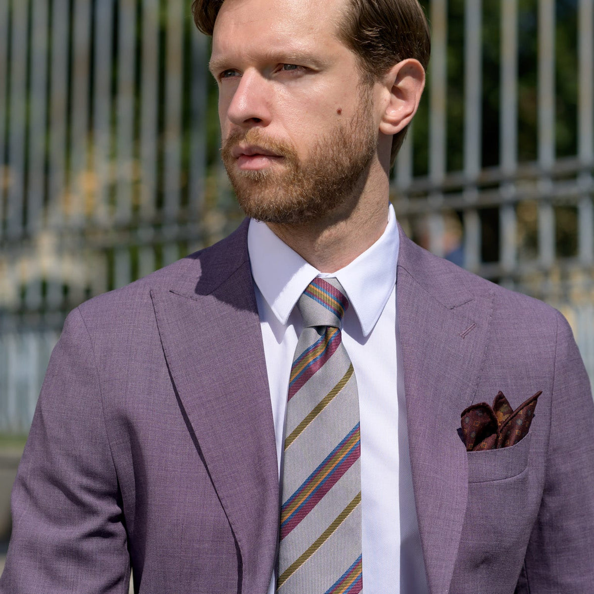 Grey Striped Handmade Italian Silk Tie